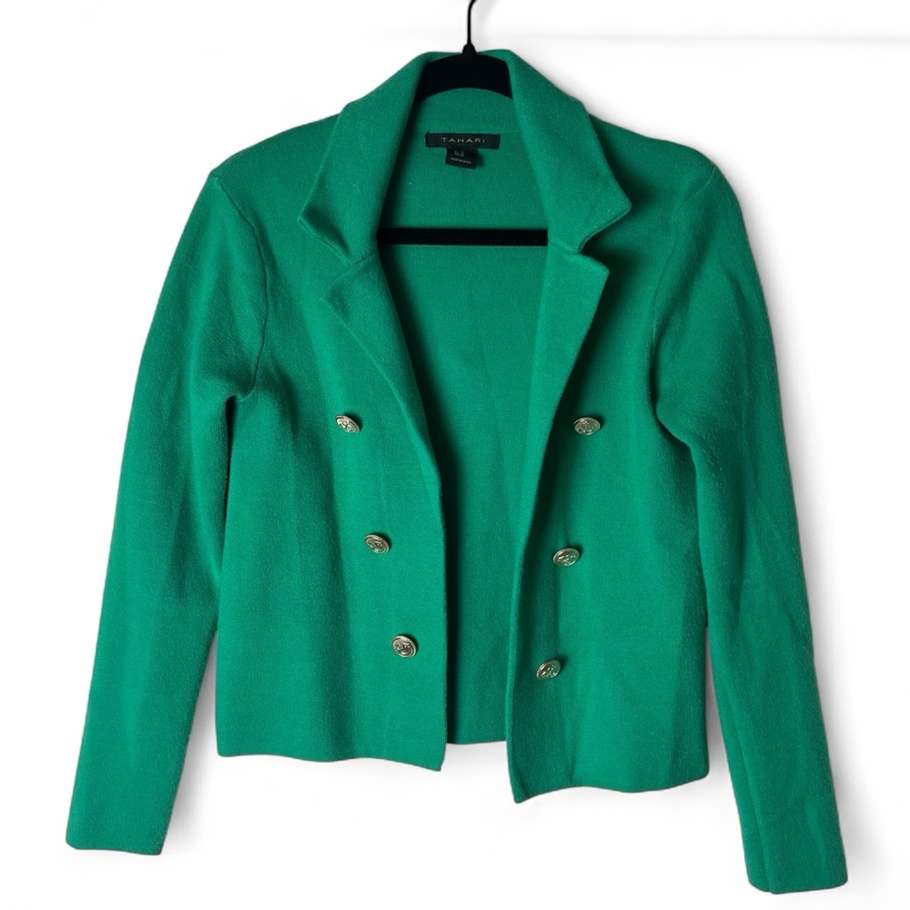Tahari -‎ Women’s Open Front Knit Blazer Structured Kelly Green - Sz. XS